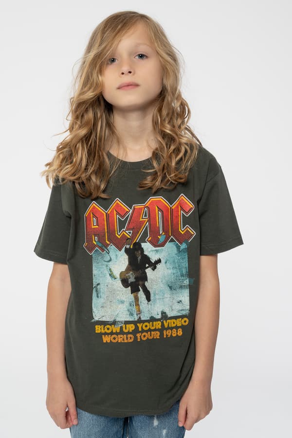 AC/DC Kids T Shirt Blow Up Your Video Official Charcoal Grey (Ages 3-14 yrs)