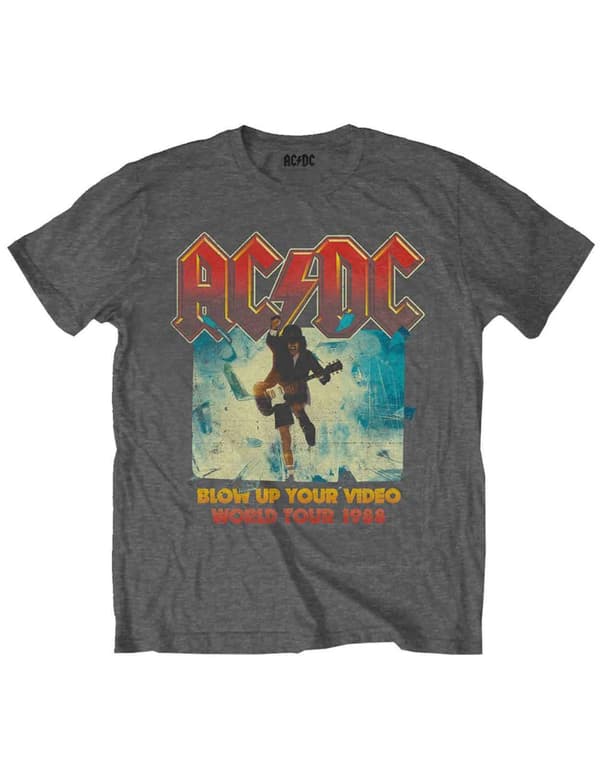 AC/DC Kids T Shirt Blow Up Your Video Official Charcoal Grey (Ages 3-14 yrs) Grey X-Small (3/4 Yrs)