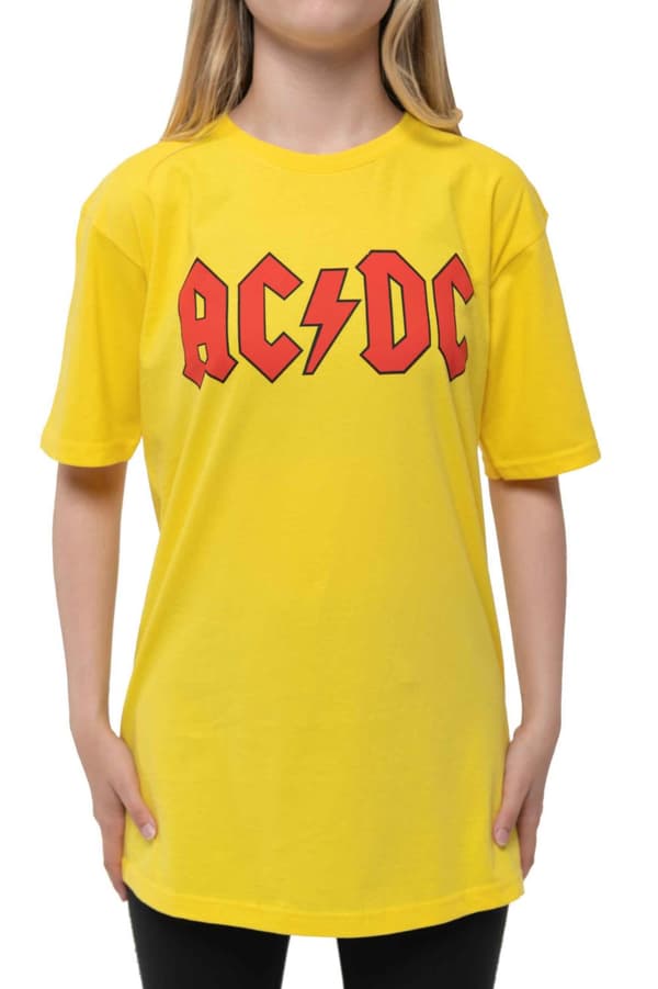 AC/DC Kids T Shirt Classic Band Logo Official Yellow (Ages 3-14 yrs)