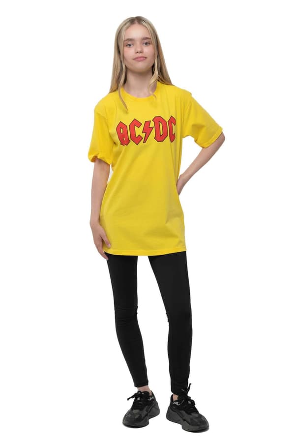 AC/DC Kids T Shirt Classic Band Logo Official Yellow (Ages 3-14 yrs)