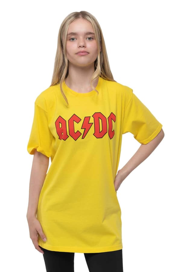 AC/DC Kids T Shirt Classic Band Logo Official Yellow (Ages 3-14 yrs) Yellow X-Large (11/12 Yrs)