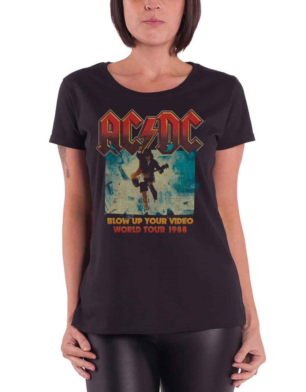 AC/DC T Shirt Blow Up Your Video Band Logo Official Womens Black Skinny Fit