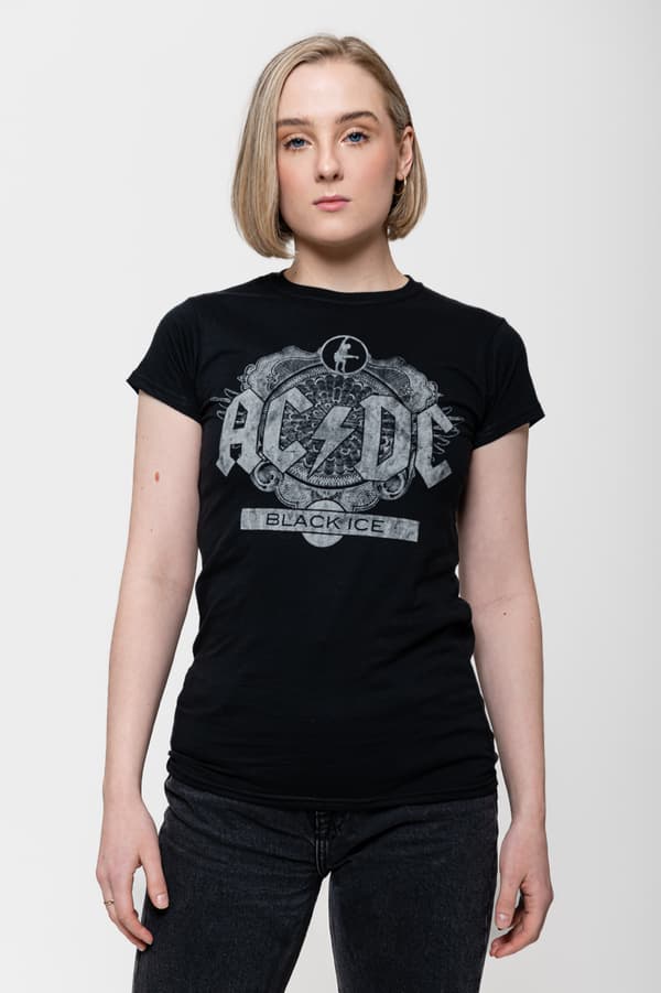 AC/DC T Shirt Black Ice Album Cover Logo Official Womens Black Skinny Fit