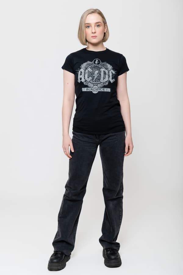 AC/DC T Shirt Black Ice Album Cover Logo Official Womens Black Skinny Fit