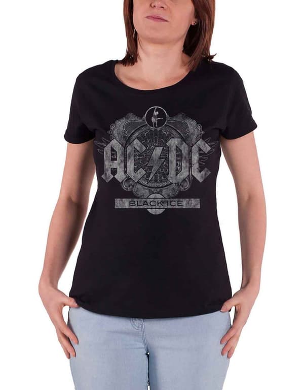 AC/DC T Shirt Black Ice Album Cover Logo Official Womens Black Skinny Fit