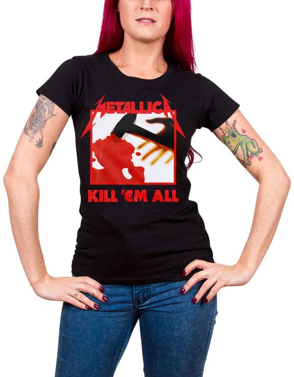 Metallica T Shirt Kill Em All Tracks Band Logo Official Womens Skinny Fit Black