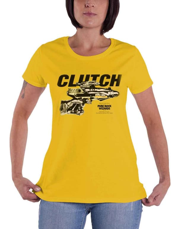 Clutch T Shirt Pure Rock Wizards logo Official Womens Skinny Fit Yellow Yellow M