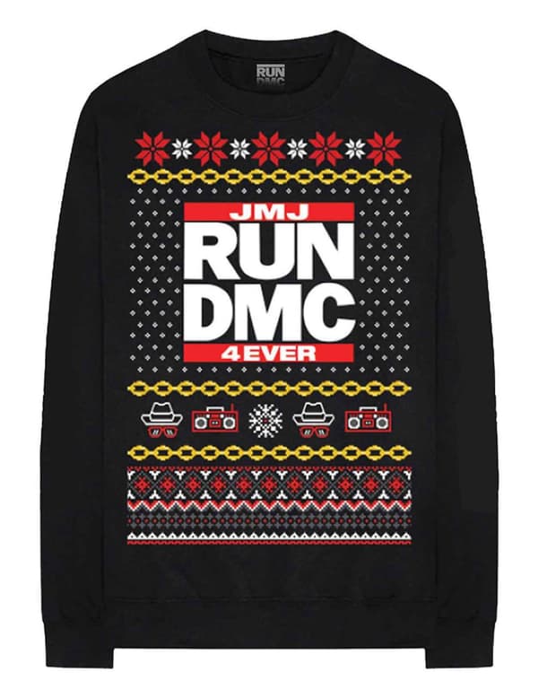 Run DMC Sweatshirt Christmas in Hollis Band Logo Official Mens Black Unisex