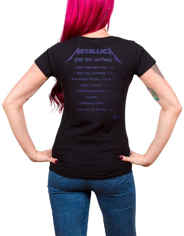 Metallica T Shirt Ride The Lightning Tracks Official Womens Skinny Fit Black M