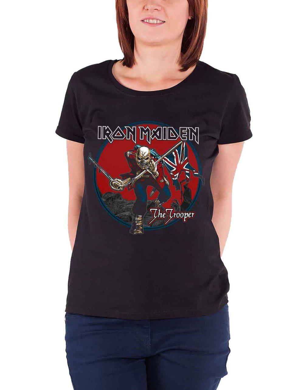 Iron Maiden T Shirt The Trooper Red Sky Official Womens Skinny Fit Black