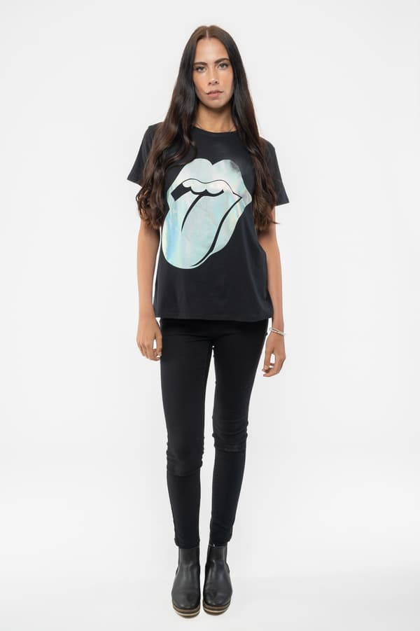 The Rolling Stones T Shirt Foil Tongue Official Skinny Fit black
