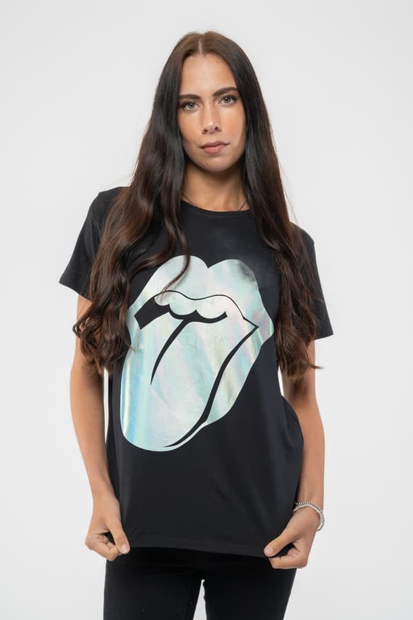 The Rolling Stones T Shirt Foil Tongue Official Skinny Fit black