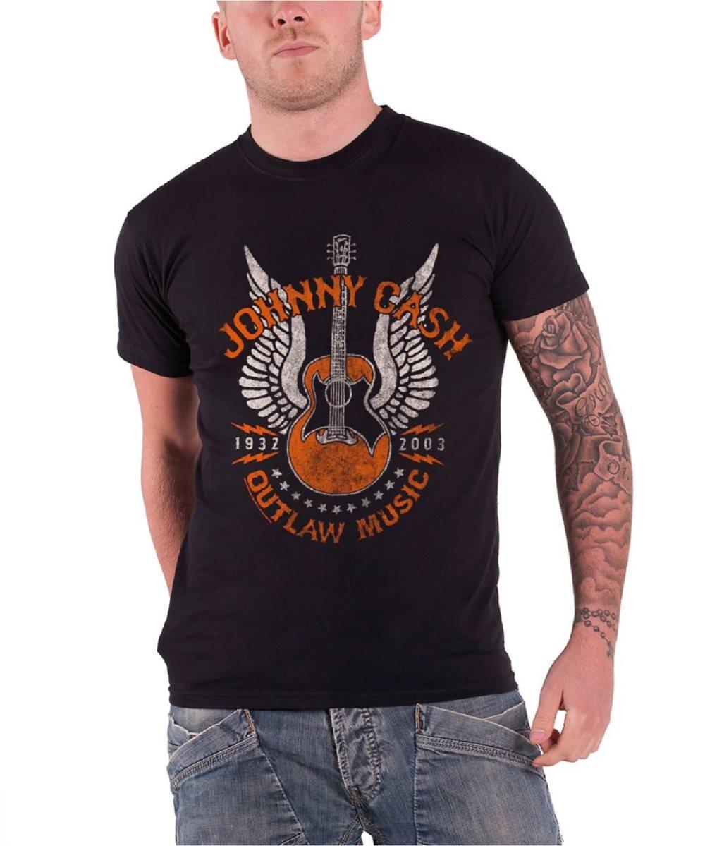 Johnny Cash T Shirt Outlaw Music Guitar Wings Official Mens Black