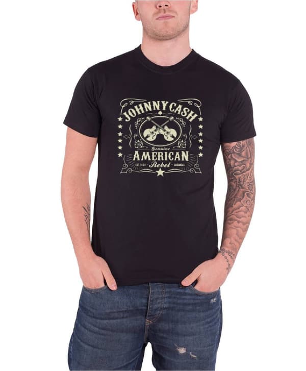 Johnny Cash T Shirt Black American Rebel Classic Logo Official Mens Black Black L