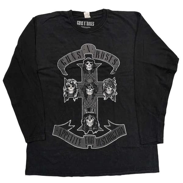 Guns N' Roses Unisex Long Sleeved T-Shirt: Monochrome Cross (Dip-Dye) (X-Large)