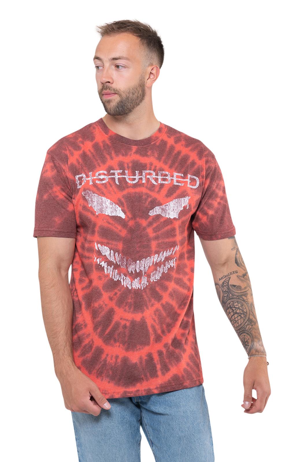 Disturbed T Shirt Scary Face Band Logo Official Unisex Dip Dye Red Unisex