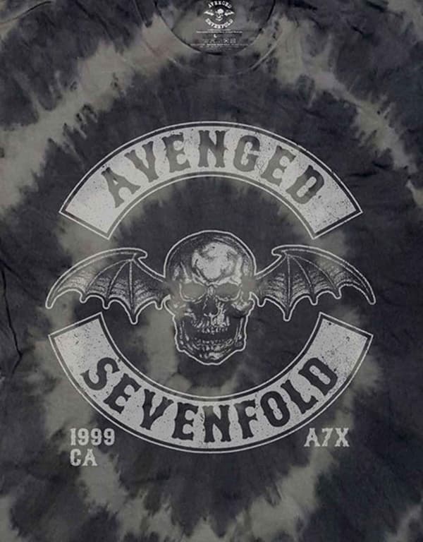 Avenged Sevenfold T Shirt Deathbat Crest Official Unisex Dip Dye Charcoal Grey