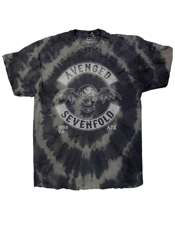 Avenged Sevenfold T Shirt Deathbat Crest Official Unisex Dip Dye Charcoal Grey Charcoal L