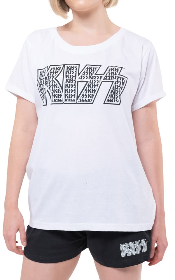 KISS Pyjamas Band Logo Infill Official Womens White & Black
