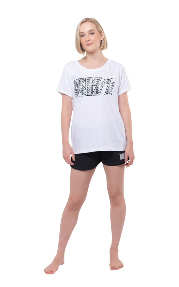 KISS Pyjamas Band Logo Infill Official Womens White & Black