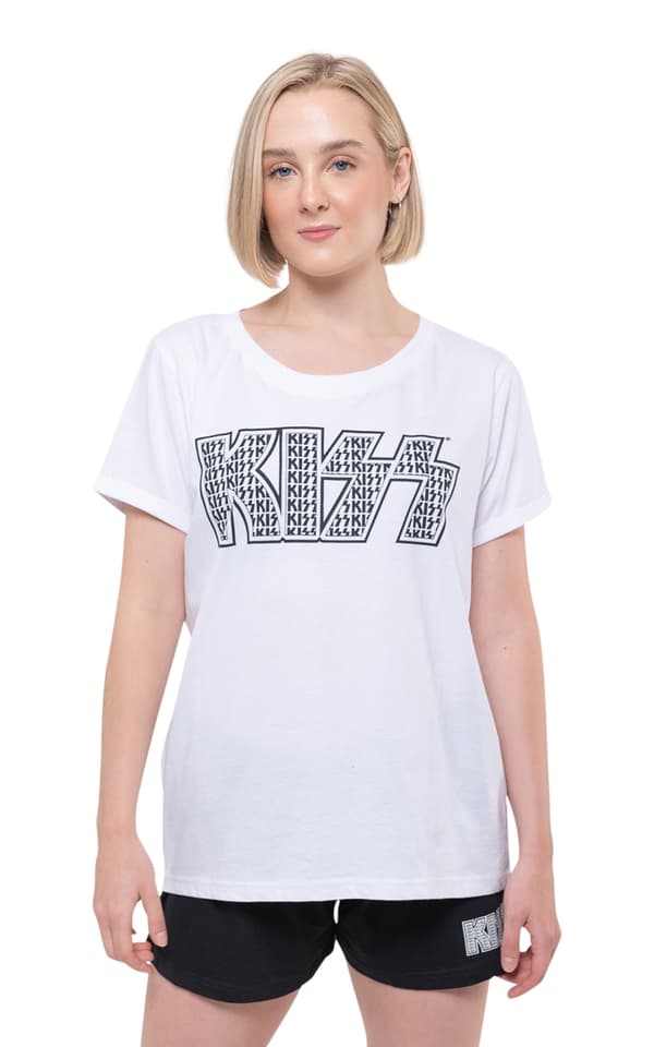 KISS Pyjamas Band Logo Infill Official Womens White & Black White XXL