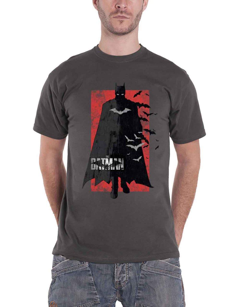 DC Comics T Shirt The Batman Distressed Logo Official Mens Charcoal Grey