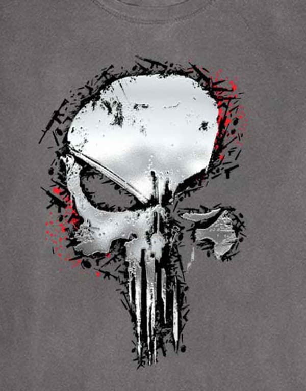 Punisher T Shirt Metallic Skull Logo Official Marvel Mens Charcoal Grey