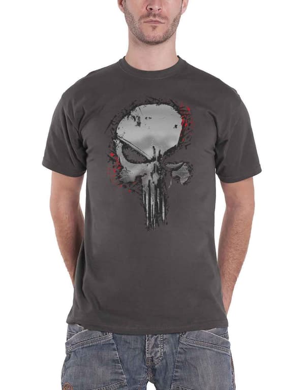 Punisher T Shirt Metallic Skull Logo Official Marvel Mens Charcoal Grey