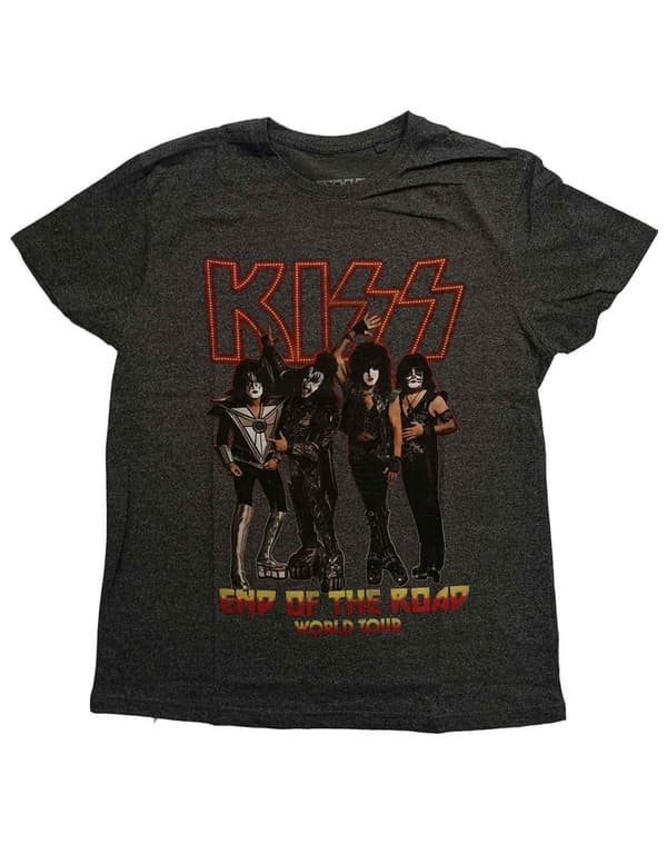 KISS T Shirt End of the Road Tour Band Logo Official Mens Brindle Black Black XS