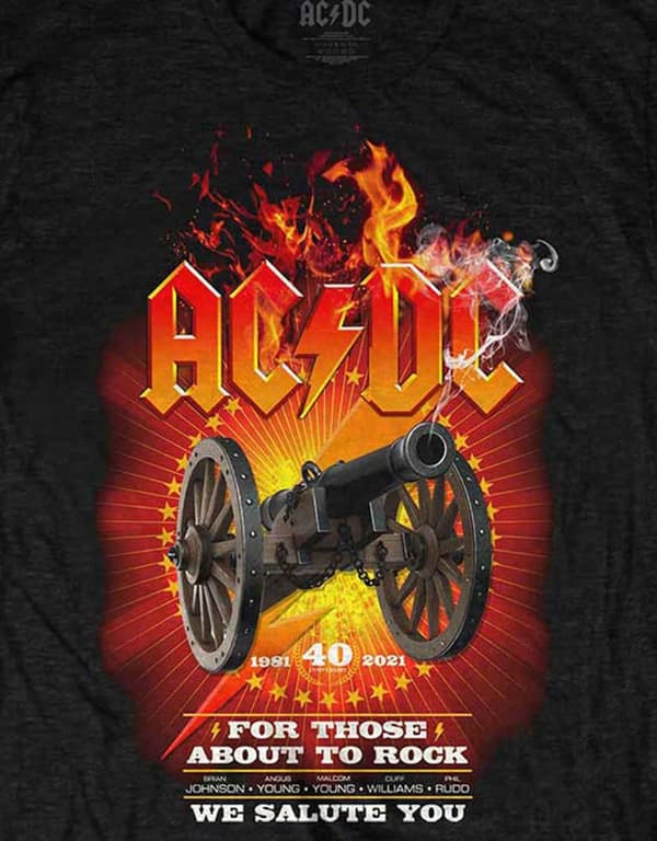 AC/DC T Shirt For those about to Rock 40th Flaming Official Unisex Black