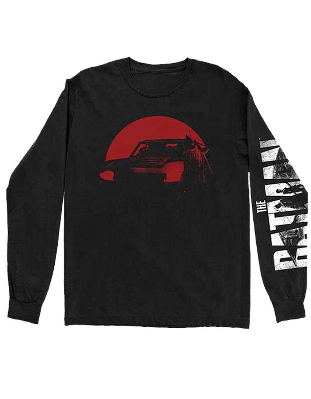 DC Comics T Shirt The Batman Red Car & Figure Official Mens Black Long Sleeve