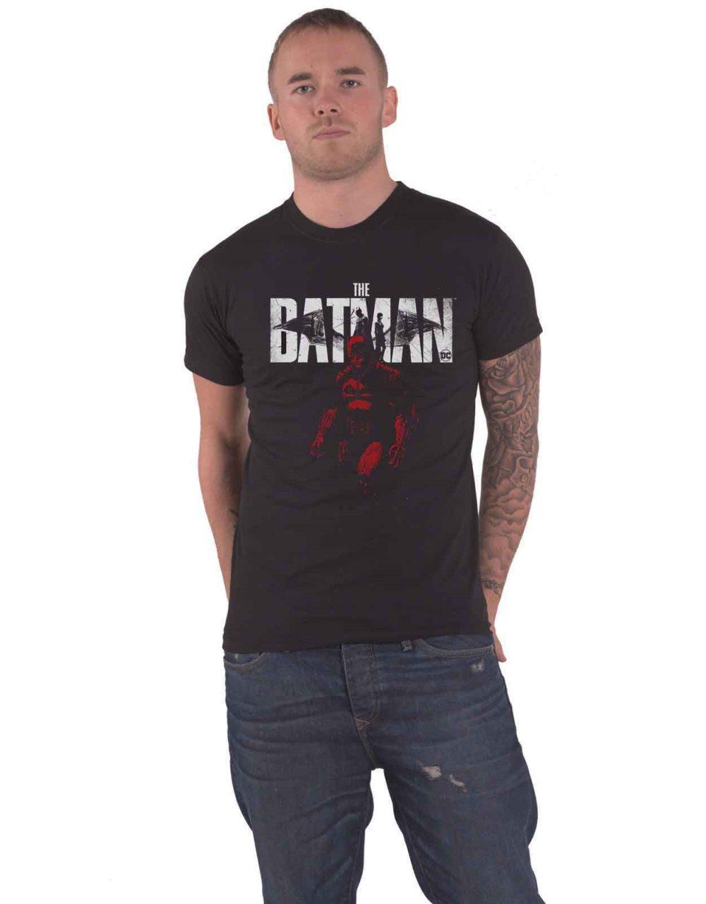 DC Comics T Shirt The Batman Red Figure Official Mens Black