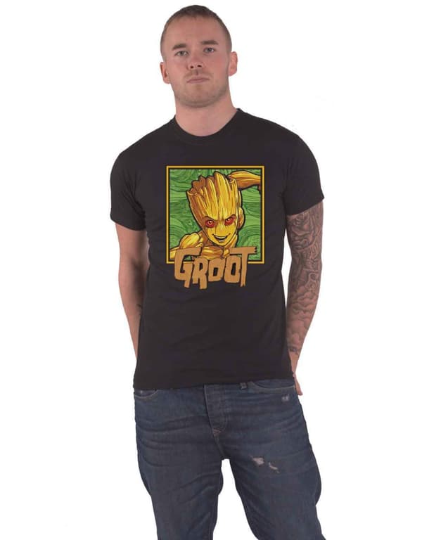 Guardians of the Galaxy T Shirt I am Groot Square Official Marvel Mens Black Black L