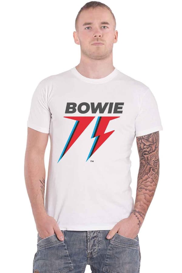 David Bowie T Shirt 75th Flash Logo Official Mens White