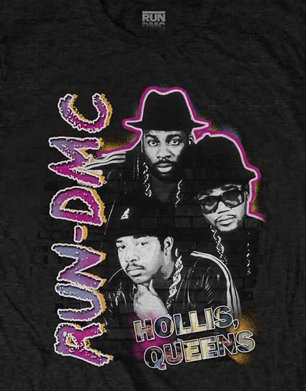 Run DMC T Shirt Hollis Queens Homage Logo Official Mens Black