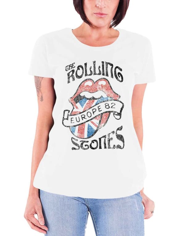 The Rolling Stones T Shirt Europe 82 Tour Official Women White skinny fit White M