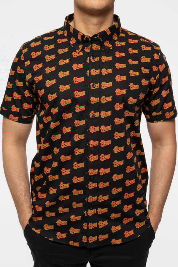David Bowie Casual Shirt Logo Pattern Repeat Logo Official Mens Black