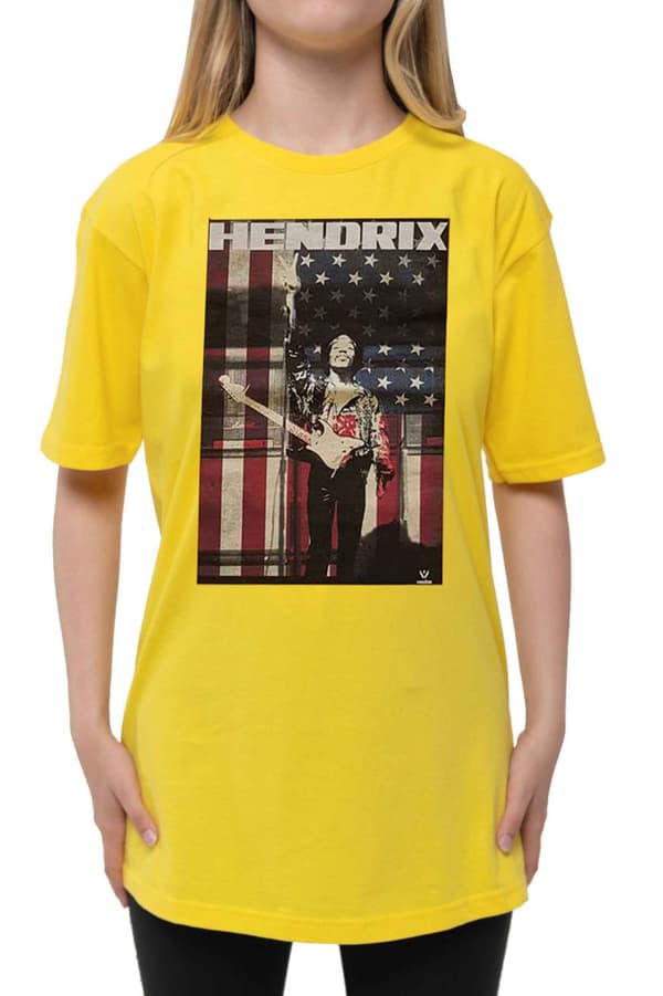 Jimi Hendrix Kids T Shirt Peace Flag Logo Official Yellow Ages 3-14 Yrs
