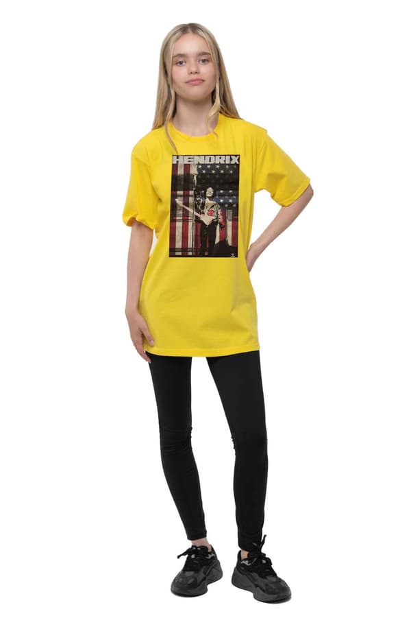 Jimi Hendrix Kids T Shirt Peace Flag Logo Official Yellow Ages 3-14 Yrs