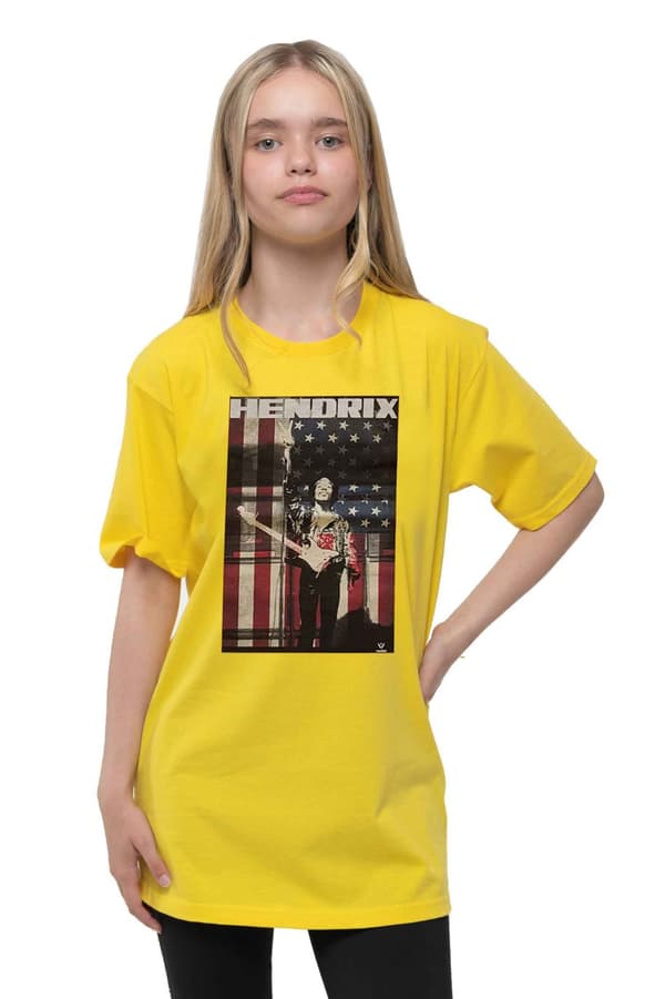 Jimi Hendrix Kids T Shirt Peace Flag Logo Official Yellow Ages 3-14 Yrs
