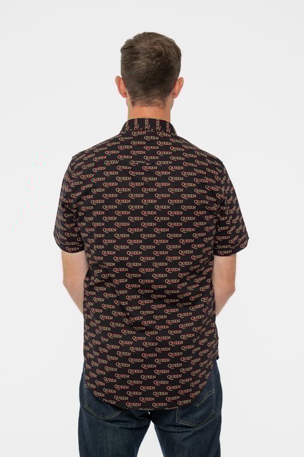 Queen Casual Shirt Logo Pattern Repeat Band Logo Official Mens Black