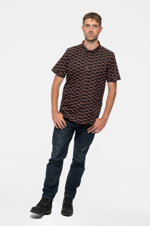 Queen Casual Shirt Logo Pattern Repeat Band Logo Official Mens Black