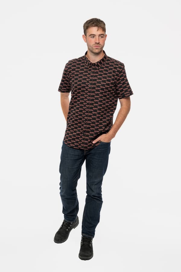 Queen Casual Shirt Logo Pattern Repeat Band Logo Official Mens Black