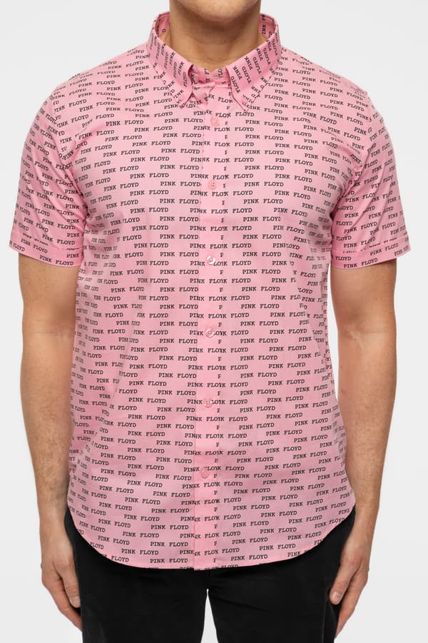 Pink Floyd Casual Shirt Courier Pattern Repeat Band Logo Official Mens Pink