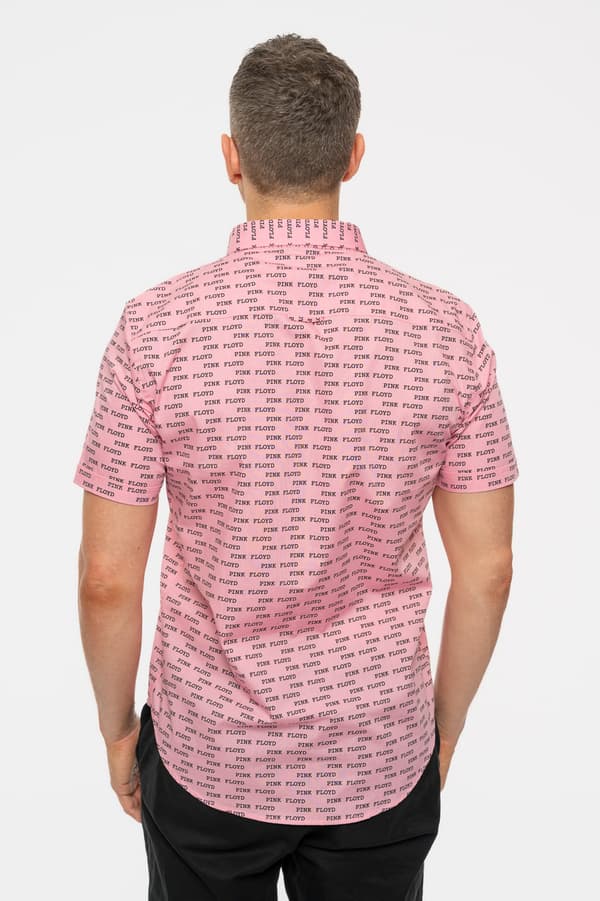 Pink Floyd Casual Shirt Courier Pattern Repeat Band Logo Official Mens Pink