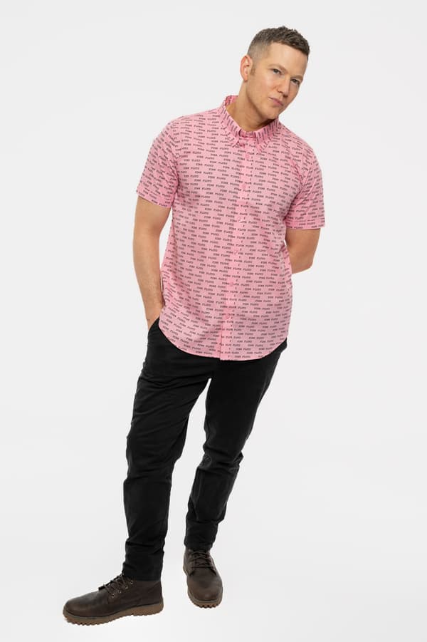 Pink Floyd Casual Shirt Courier Pattern Repeat Band Logo Official Mens Pink