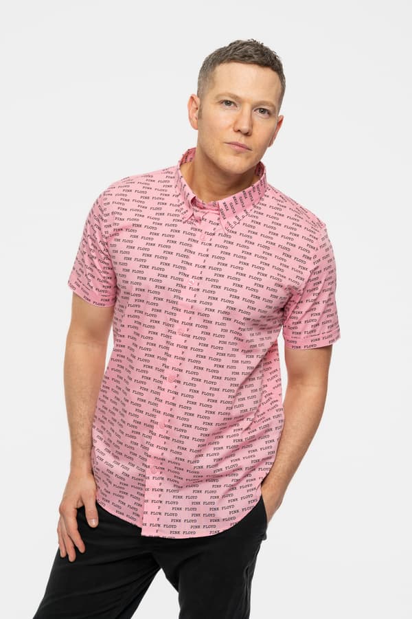 Pink Floyd Casual Shirt Courier Pattern Repeat Band Logo Official Mens Pink