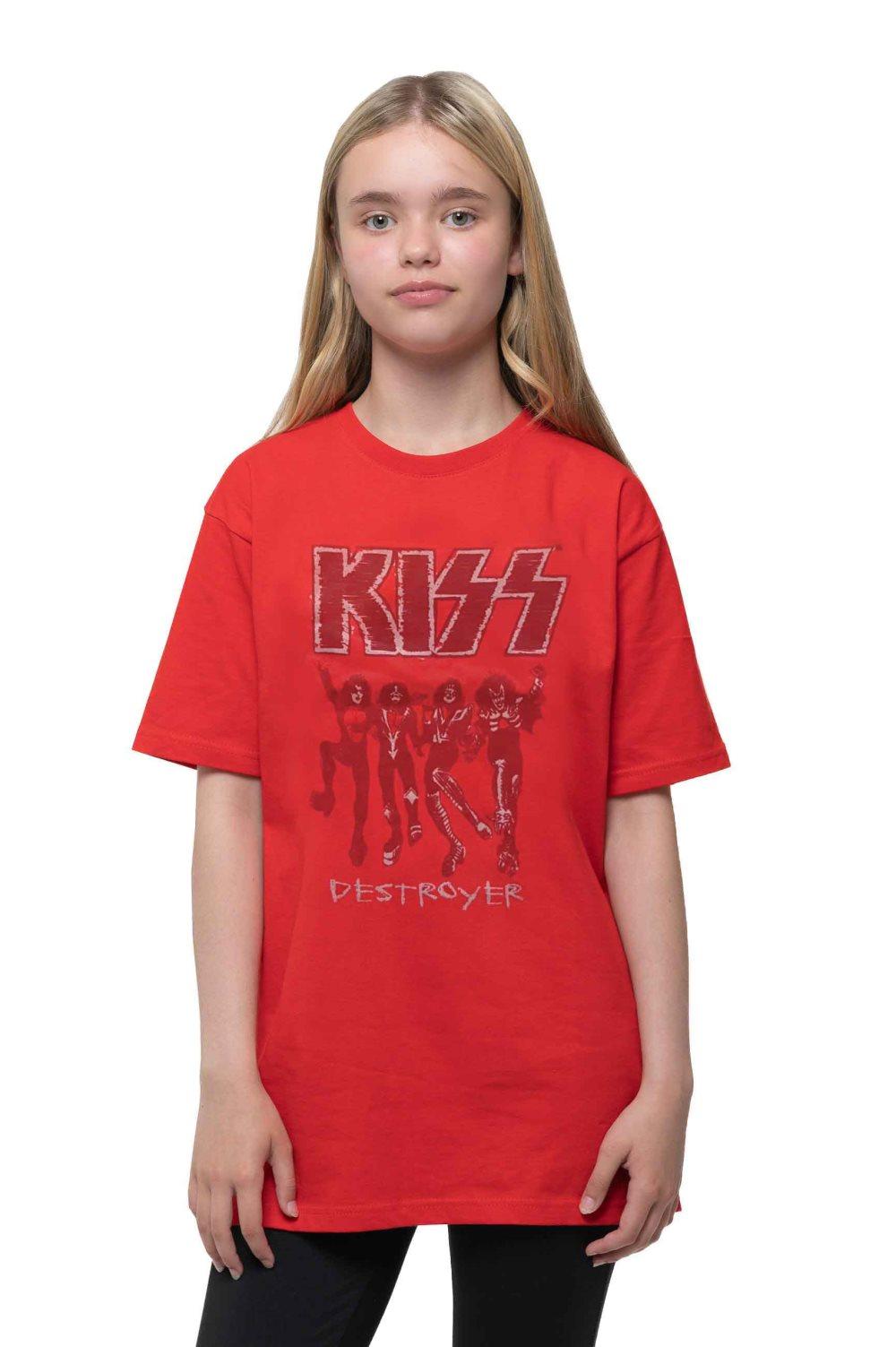 KISS Kids T Shirt Destroyer Sketch Band Logo Official Red Ages 5-14 Yrs