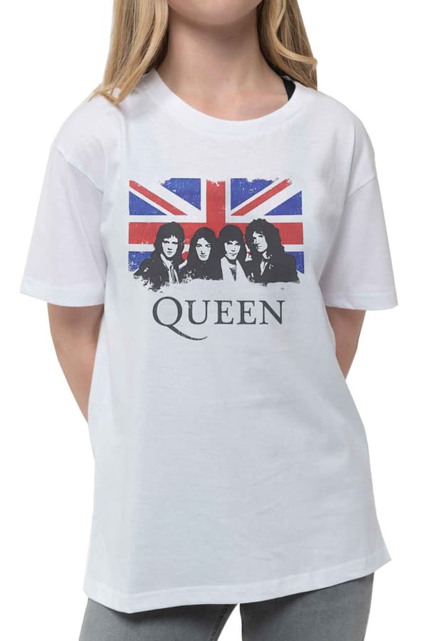Queen Kids T Shirt Vintage Union Jack Band Logo Official White Ages 3-12 Yrs