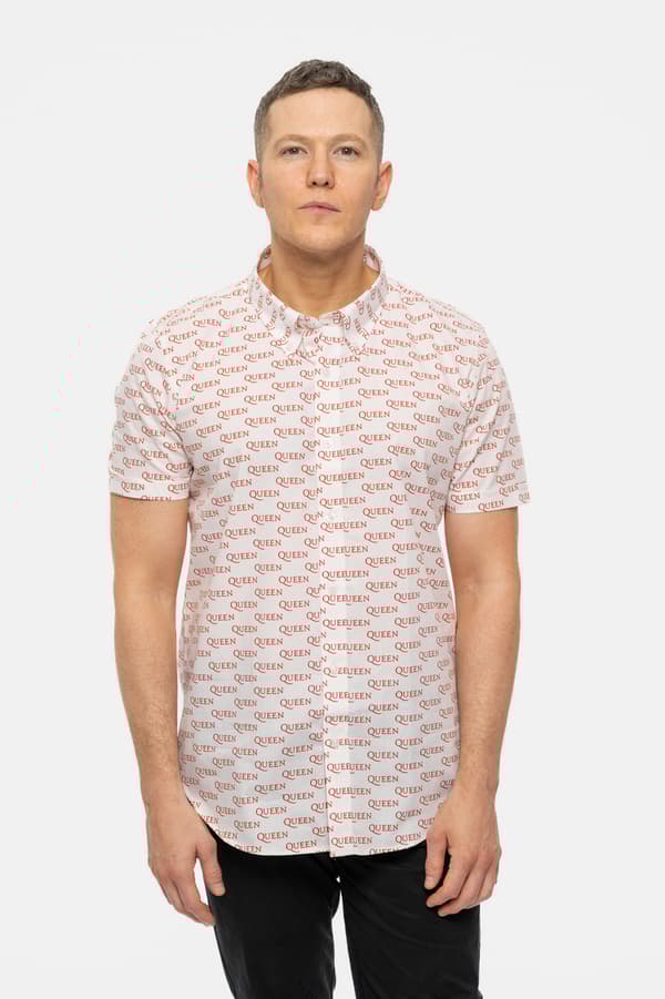 Queen Casual Shirt Logo Pattern Repeat Band Logo Official Mens White